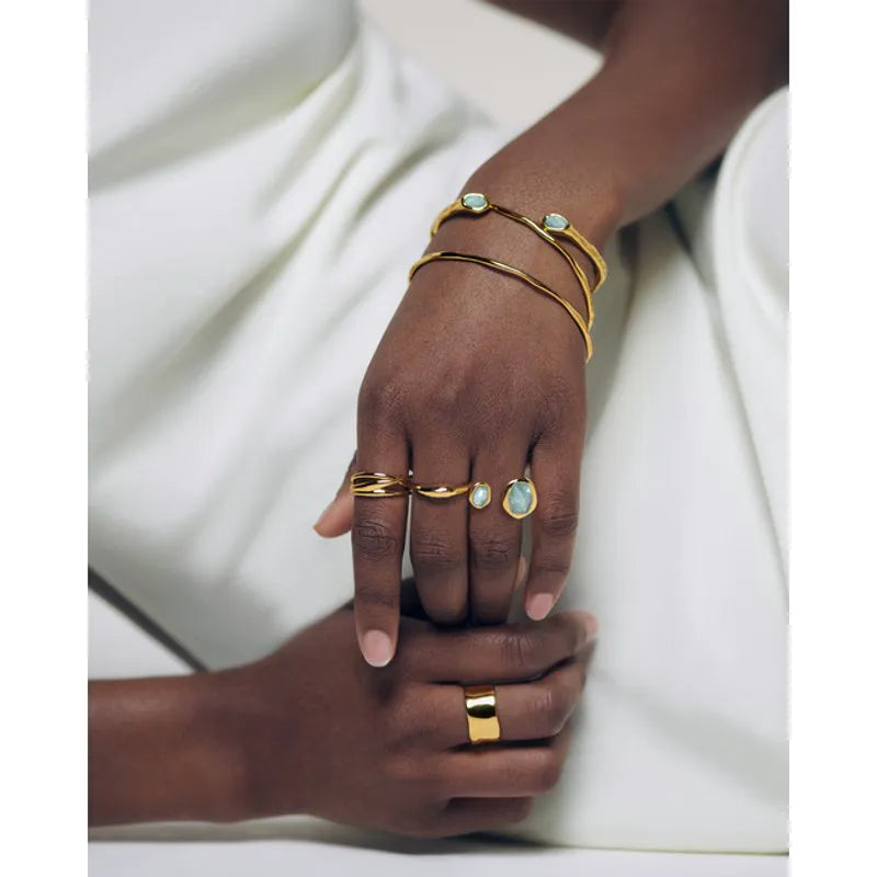 Gold Vermeil Odyssey Gemstone Open Cuff - Aquamarine