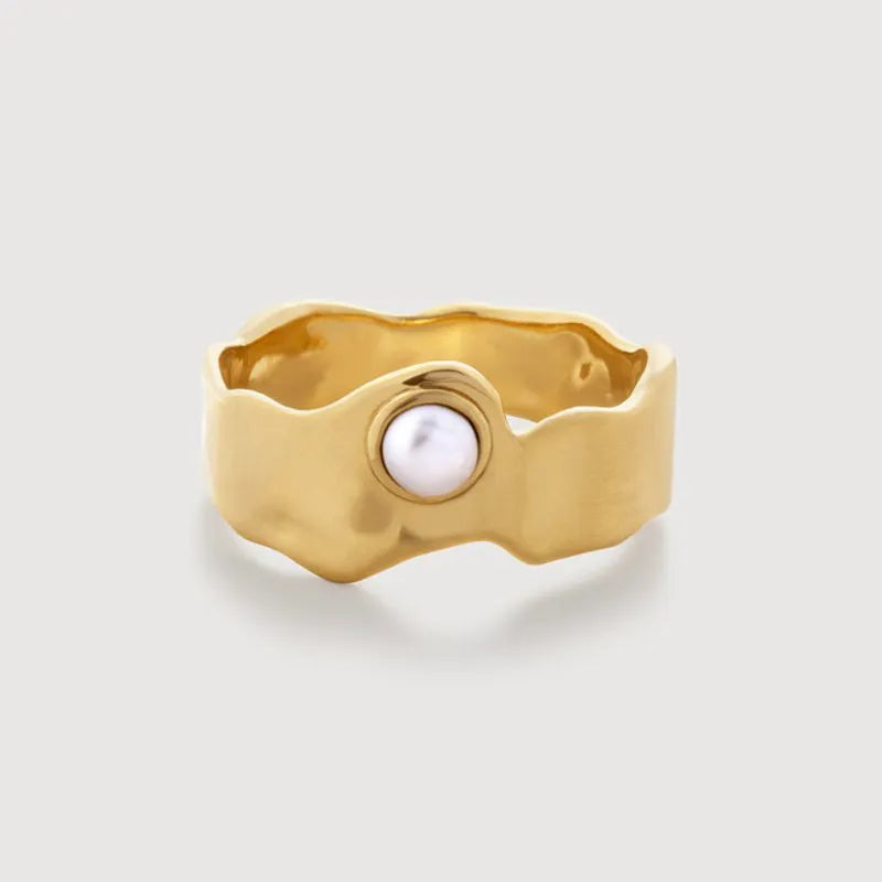 Gold Vermeil Capri Button Pearl Stacking Ring - Pearl