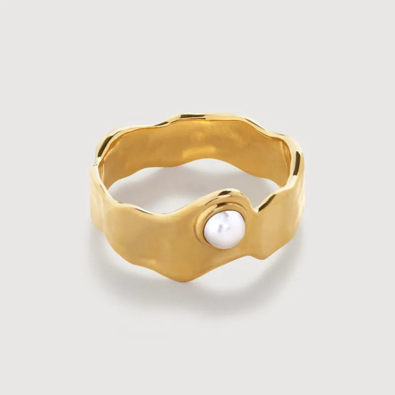 Gold Vermeil Capri Button Pearl Stacking Ring - Pearl