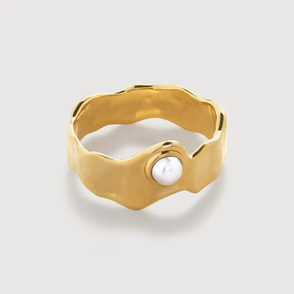 Gold Vermeil Capri Button Pearl Stacking Ring - Pearl