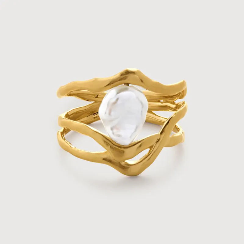 Gold Vermeil Amy Powney Keshi Pearl Triple Ring - Pearl