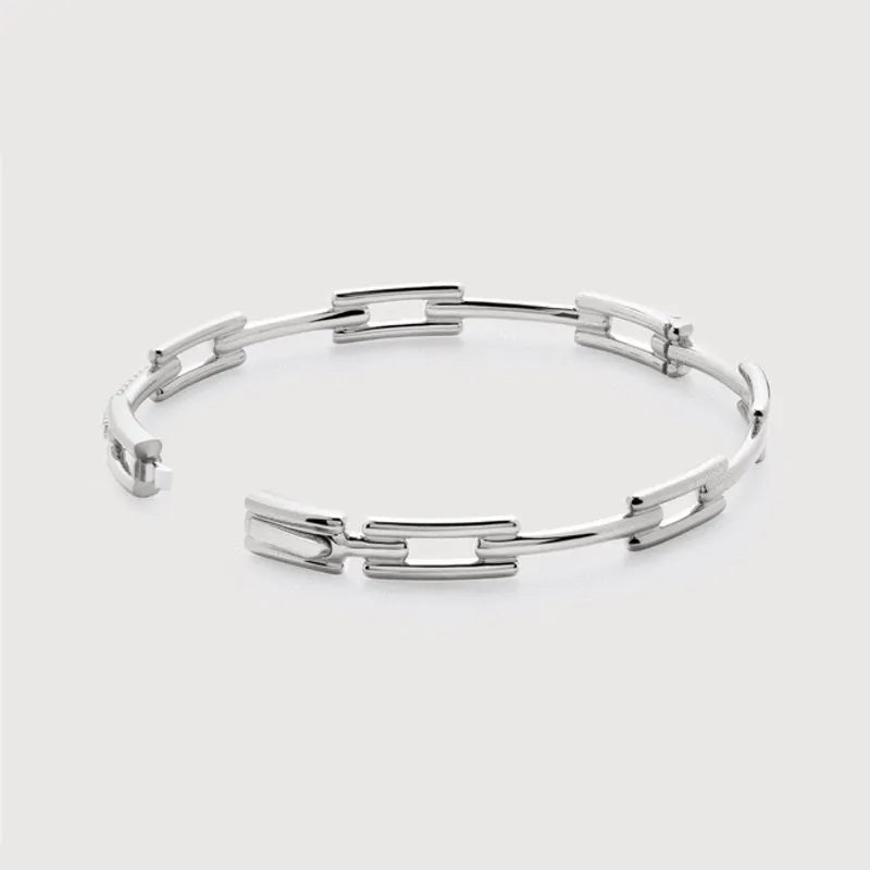 Sterling Silver Signature Link Diamond Slim Bangle - Lab Grown Diamond