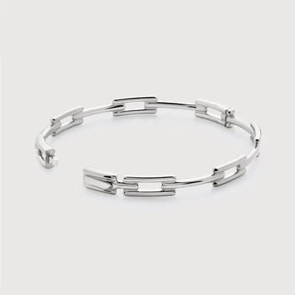 Sterling Silver Signature Link Diamond Slim Bangle - Lab Grown Diamond