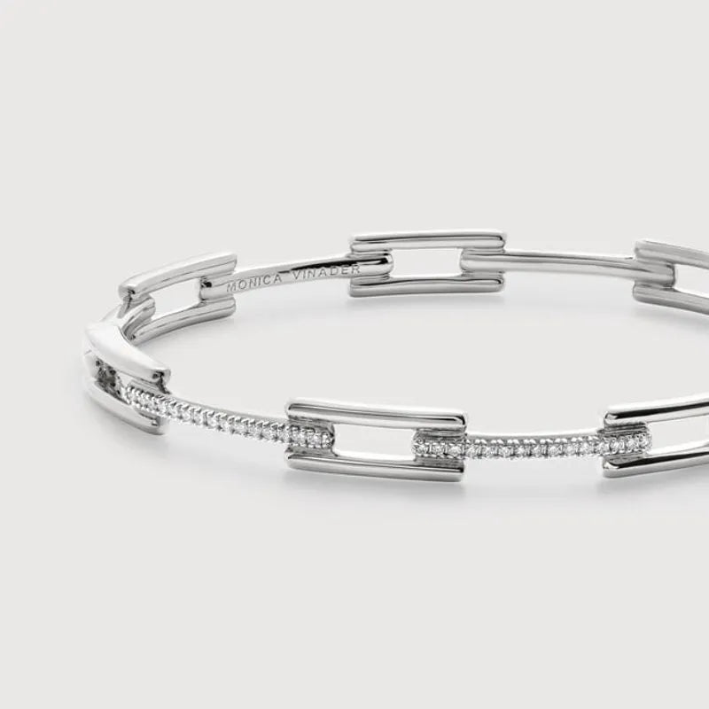 Sterling Silver Signature Link Diamond Slim Bangle - Lab Grown Diamond