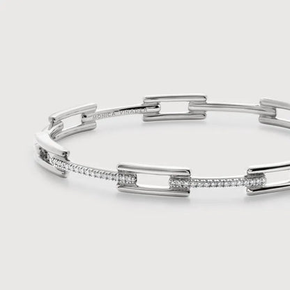 Sterling Silver Signature Link Diamond Slim Bangle - Lab Grown Diamond