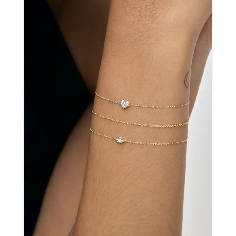 Gold Mini Heart Diamond Chain Bracelet - Lab Grown Diamond