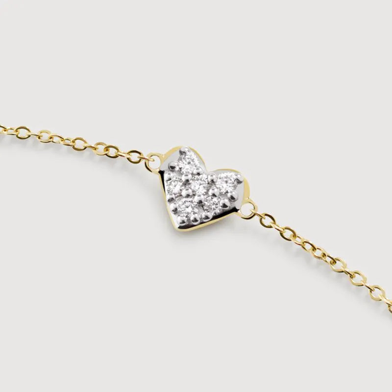 Gold Mini Heart Diamond Chain Bracelet - Lab Grown Diamond