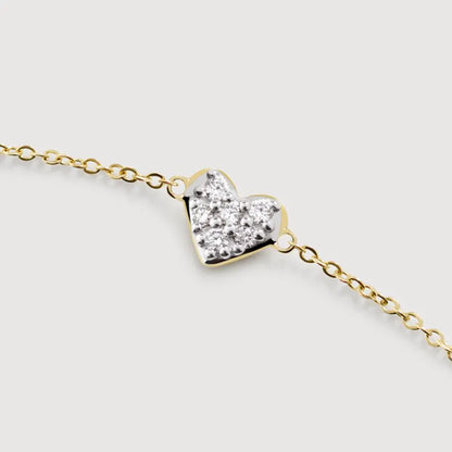 Gold Mini Heart Diamond Chain Bracelet - Lab Grown Diamond