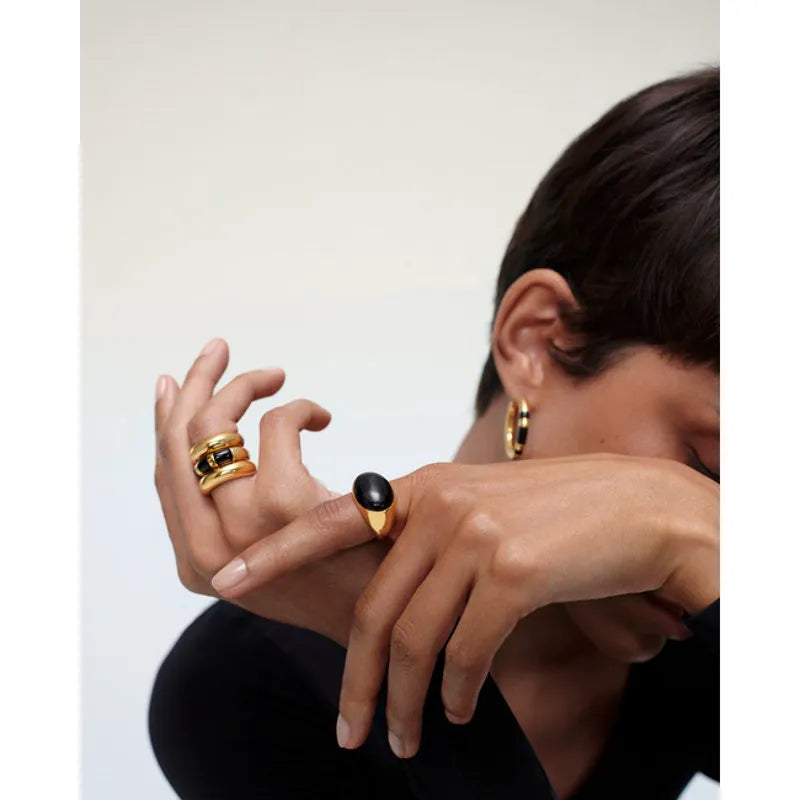 Gold Vermeil Kate Young Gemstone Ring - Black Onyx