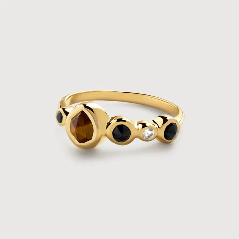 Gold Vermeil MV Siren™ Bezel Multi Gemstone Ring - Tigers Eye