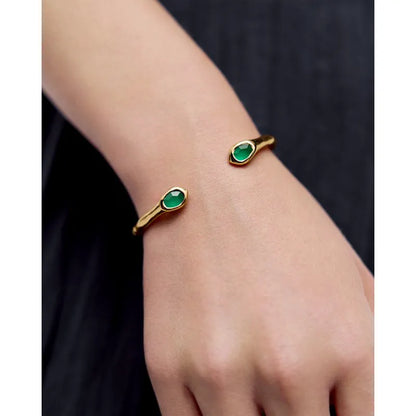 Gold Vermeil Odyssey Gemstone Open Cuff - Green Onyx