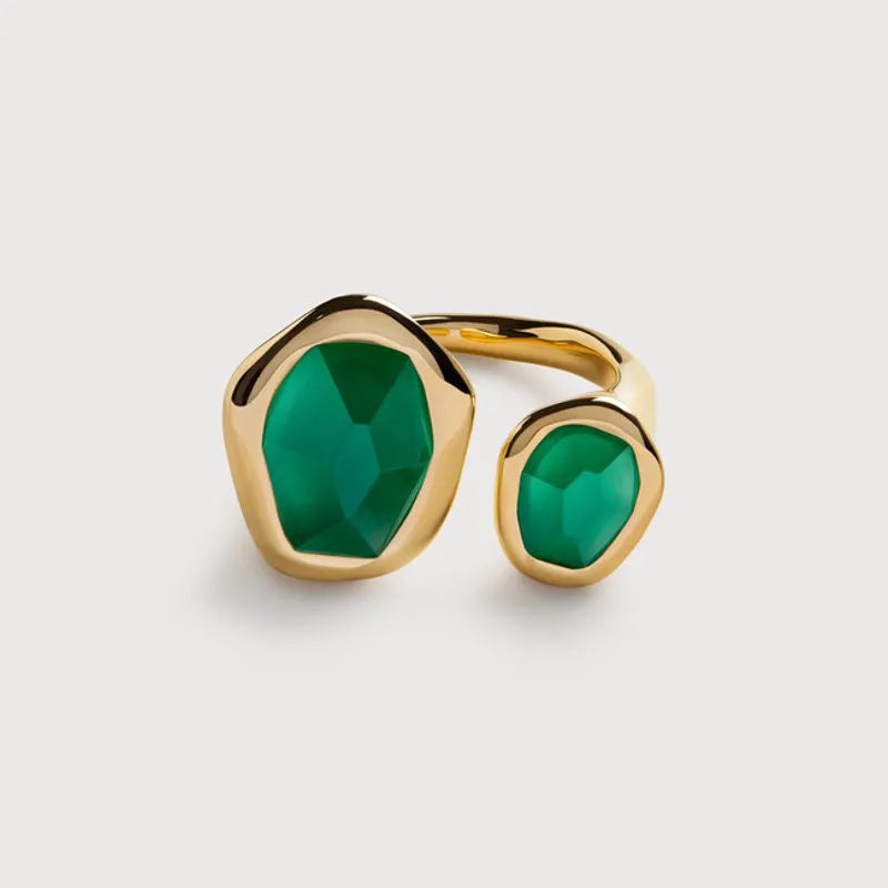 Gold Vermeil Odyssey Gemstone Open Ring - Green Onyx