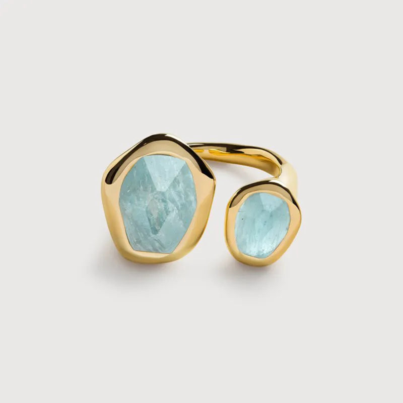 Gold Vermeil Odyssey Gemstone Open Ring - Aquamarine