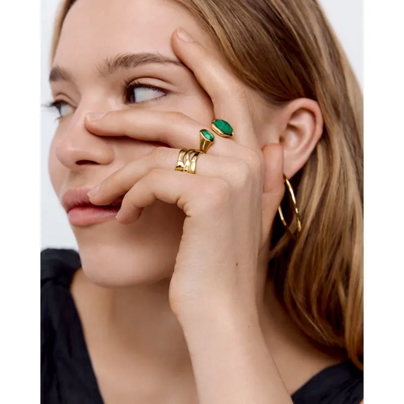 Gold Vermeil Odyssey Gemstone Open Ring - Green Onyx