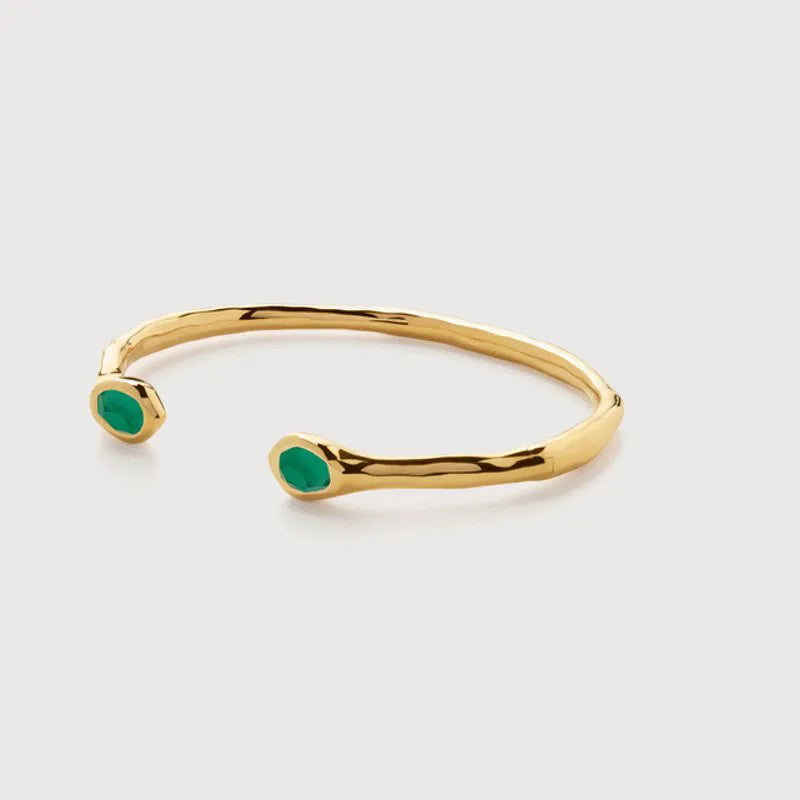Gold Vermeil Odyssey Gemstone Open Cuff - Green Onyx