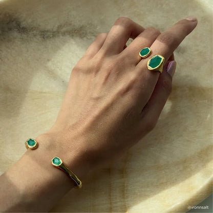 Gold Vermeil Odyssey Gemstone Open Cuff - Green Onyx