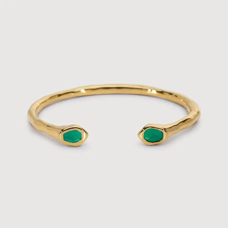 Gold Vermeil Odyssey Gemstone Open Cuff - Green Onyx