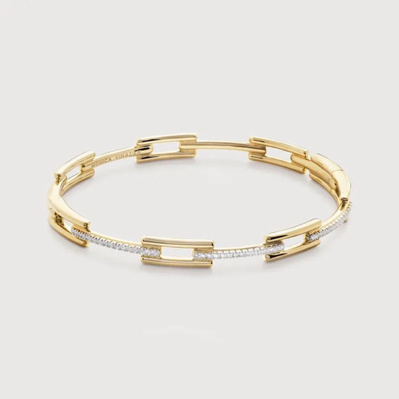 Gold Signature Link Diamond Slim Bangle - Lab Grown Diamond