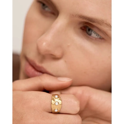 Gold Vermeil Capri Triple Pearl Ring - Capri Triple Pearl Ring - Pearl