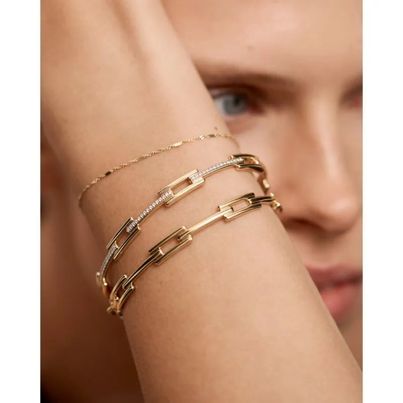 Gold Signature Link Diamond Slim Bangle - Lab Grown Diamond