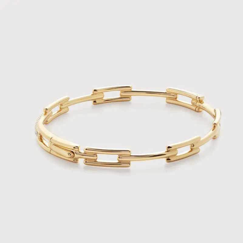 Gold Signature Link Diamond Slim Bangle - Lab Grown Diamond