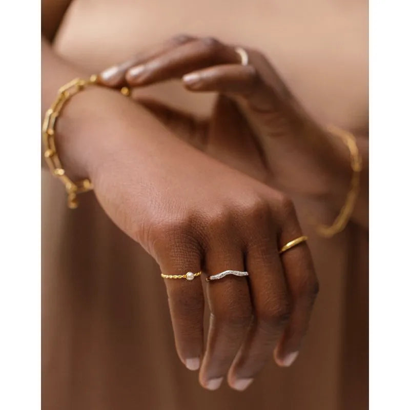 Gold Vermeil Riva Diamond Wave Stacking Ring - Diamond