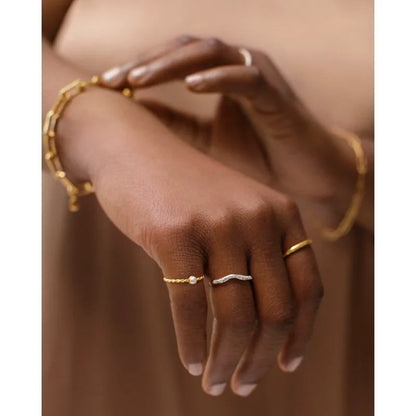 Gold Vermeil Riva Diamond Wave Stacking Ring - Diamond