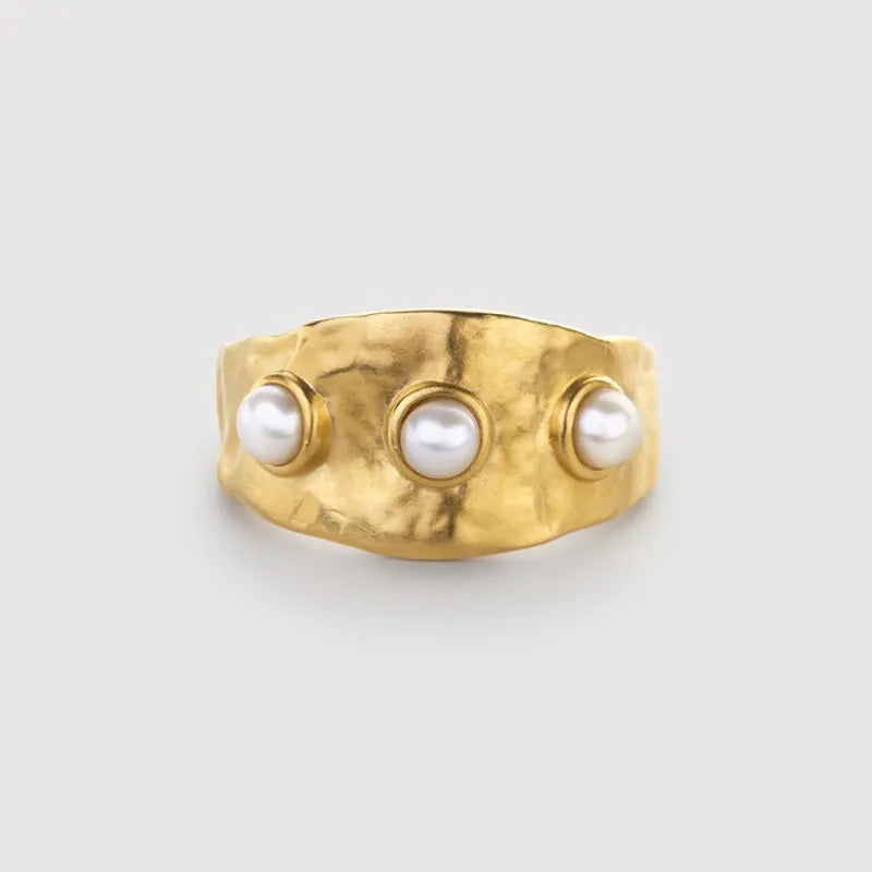 Gold Vermeil Capri Triple Pearl Ring - Capri Triple Pearl Ring - Pearl