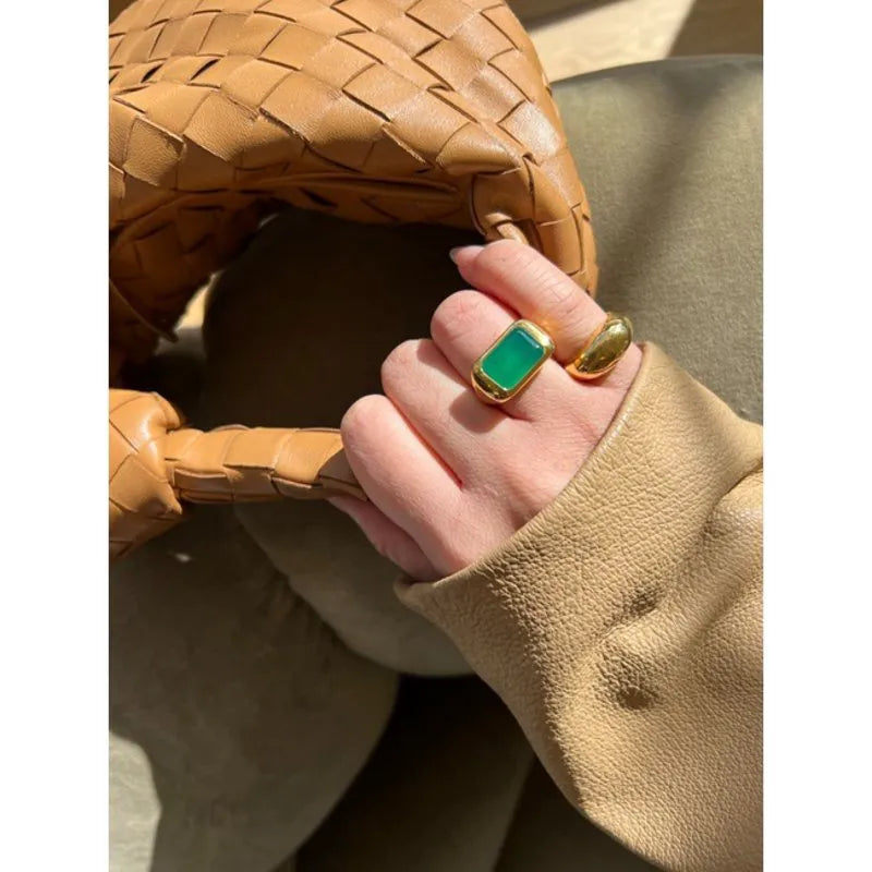 Gold Vermeil Power Cocktail Ring - Green Onyx
