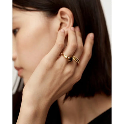 Gold Vermeil Kate Young Round Gemstone Ring - Tigers Eye