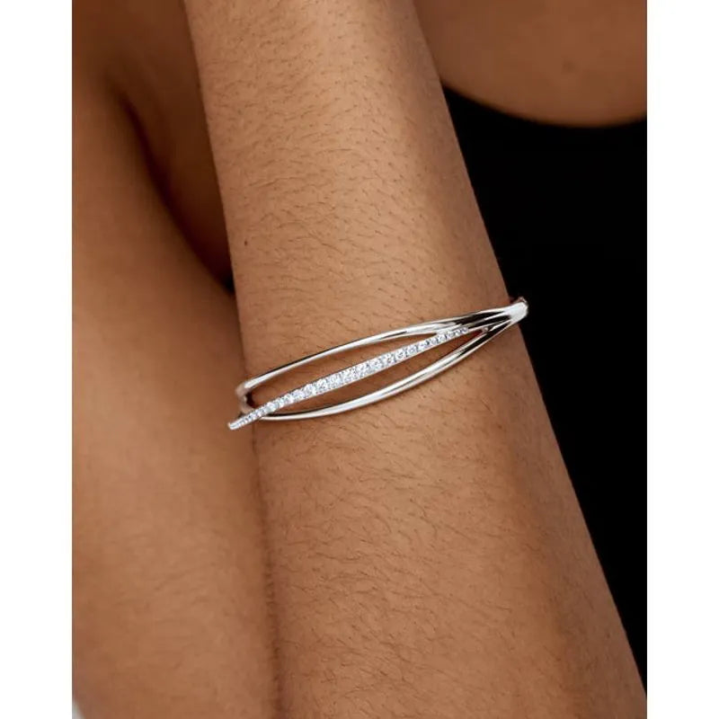 Sterling Silver Nura Wrap Pavé Diamond Bangle - Lab Grown Diamond