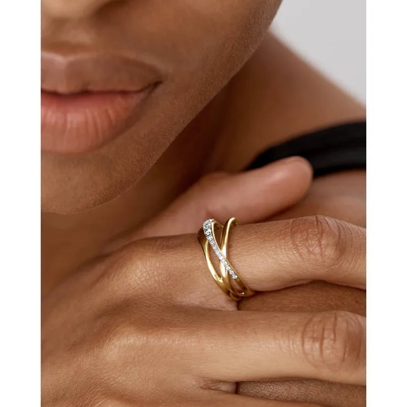 Gold Vermeil Nura Pavé Diamond Crossover Ring - Lab Grown Diamond