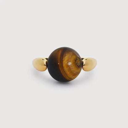 Gold Vermeil Kate Young Round Gemstone Ring - Tigers Eye