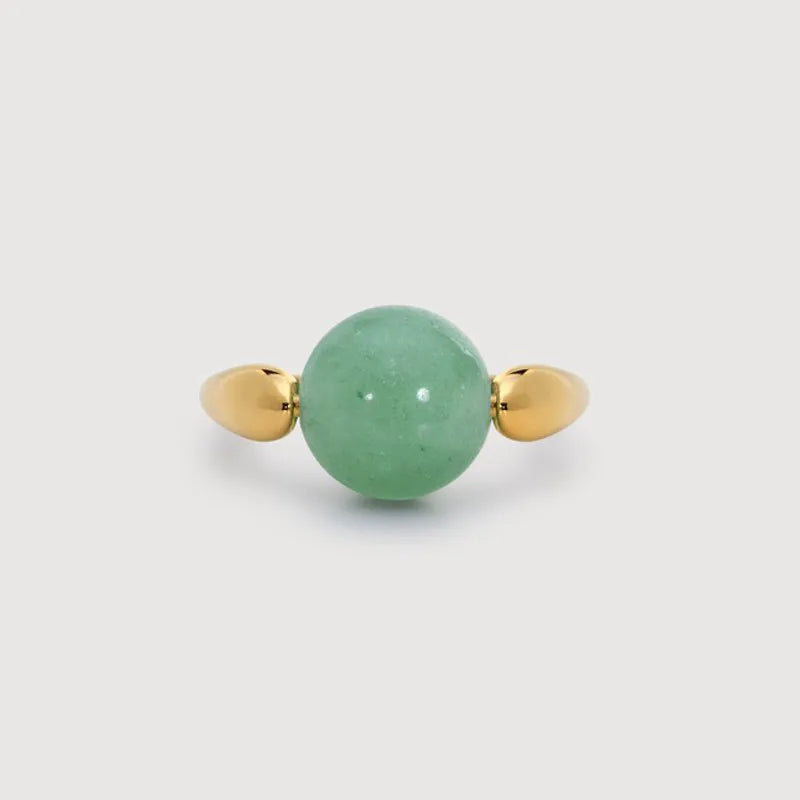 Gold Vermeil Kate Young Round Gemstone Ring - Green Aventurine