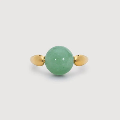 Gold Vermeil Kate Young Round Gemstone Ring - Green Aventurine