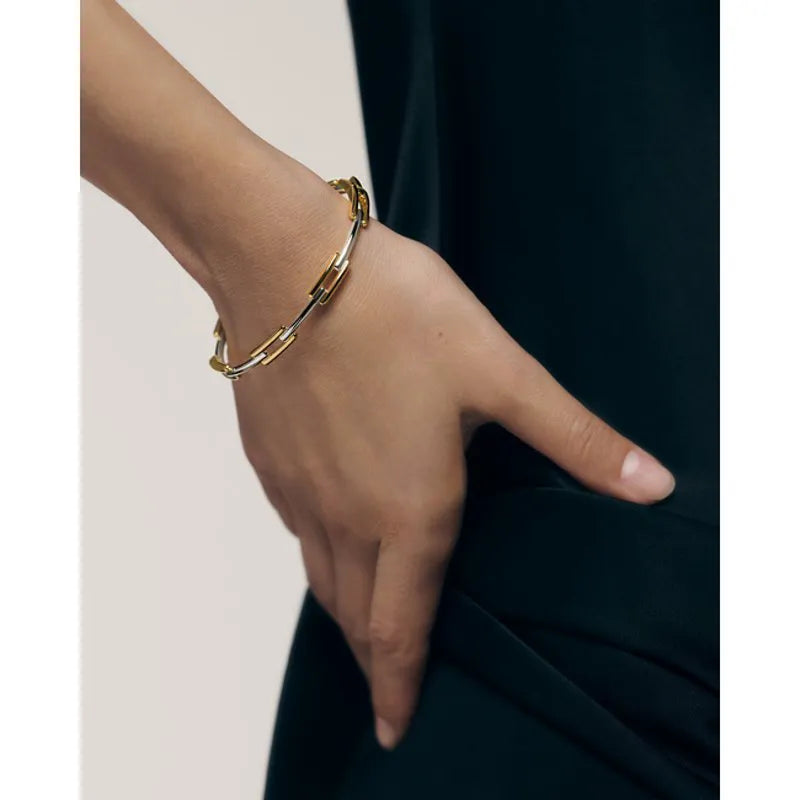 Gold Vermeil Signature Link Mixed Metal Slim Bangle