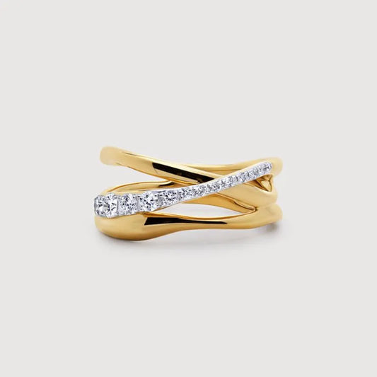 Gold Vermeil Nura Pavé Diamond Crossover Ring - Lab Grown Diamond