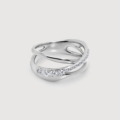 Sterling Silver Nura Pavé Diamond Crossover Ring - Lab Grown Diamond