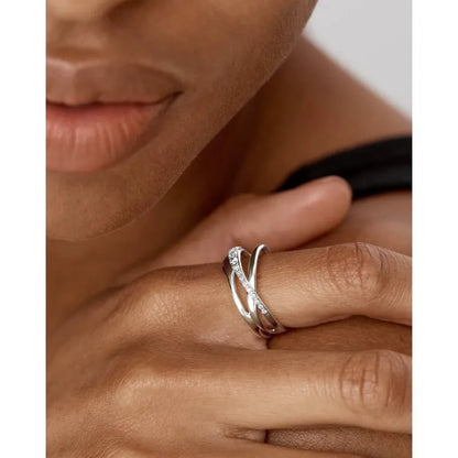 Sterling Silver Nura Pavé Diamond Crossover Ring - Lab Grown Diamond