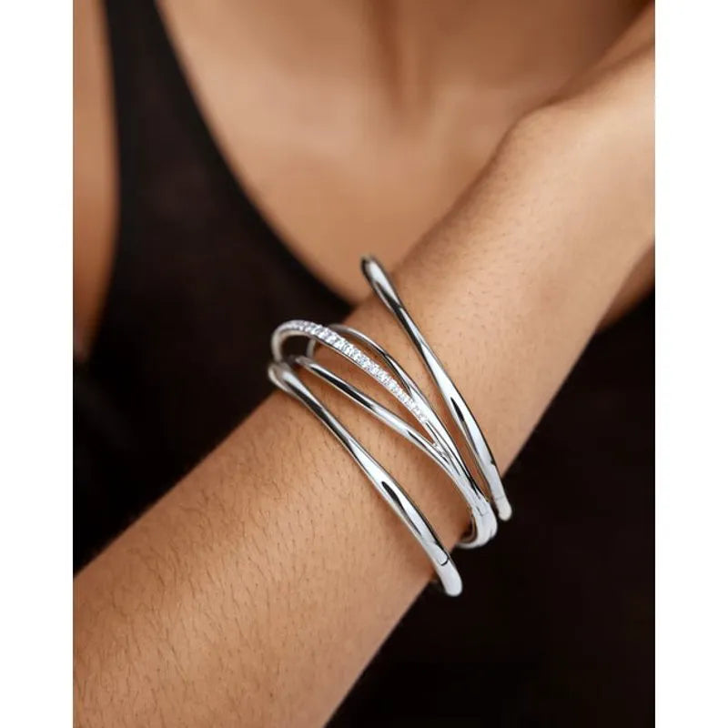 Sterling Silver Nura Wrap Pavé Diamond Bangle - Lab Grown Diamond