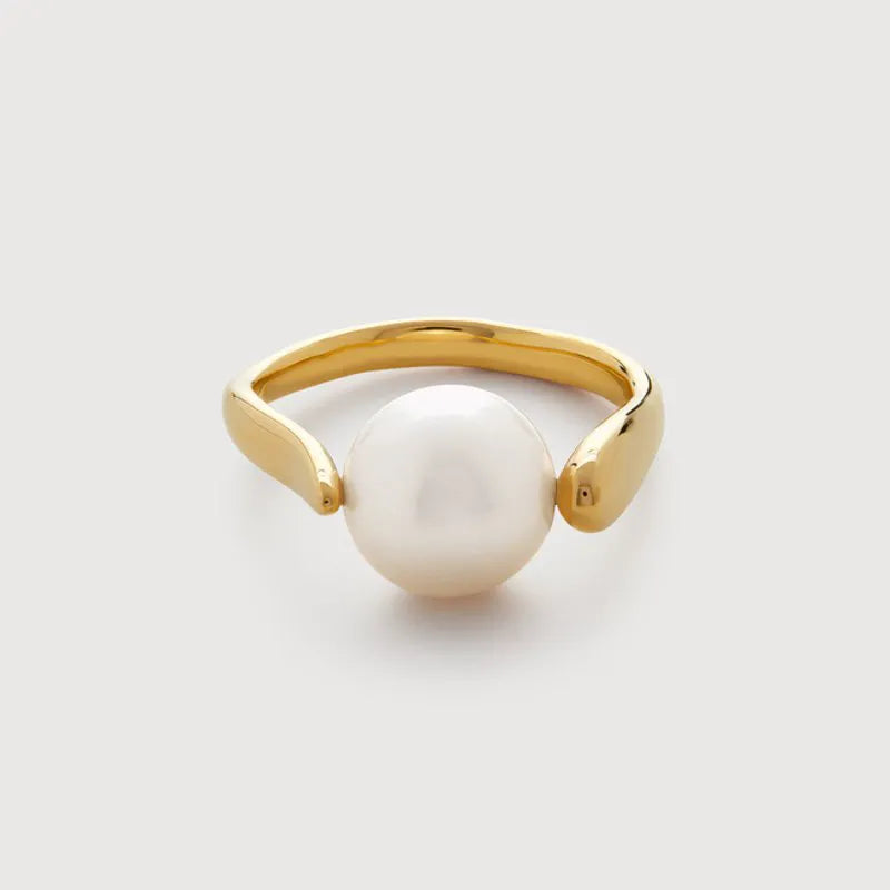 Gold Vermeil Nura Round Pearl Ring - Pearl