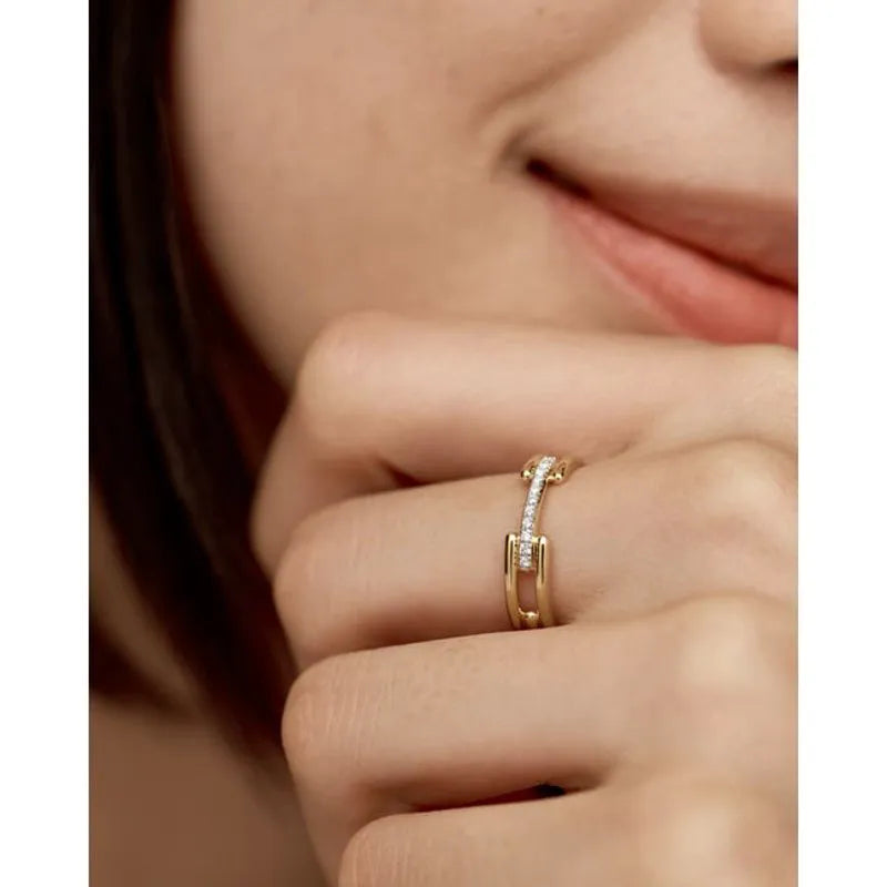 Gold Vermeil Signature Link Diamond Ring - Lab Grown Diamond