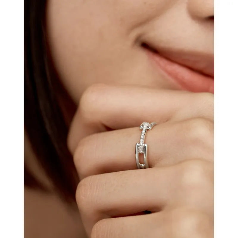 Sterling Silver Signature Link Diamond Ring - Lab Grown Diamond