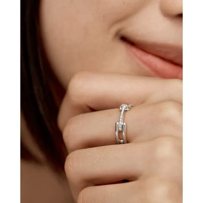 Sterling Silver Signature Link Diamond Ring - Lab Grown Diamond