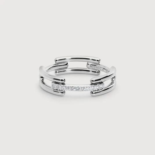 Sterling Silver Signature Link Diamond Ring - Lab Grown Diamond