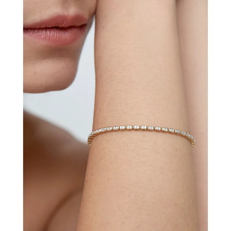 Gold Rectangular Diamond Tennis Bracelet - Lab Grown Diamond