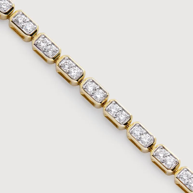 Gold Rectangular Diamond Tennis Bracelet - Lab Grown Diamond