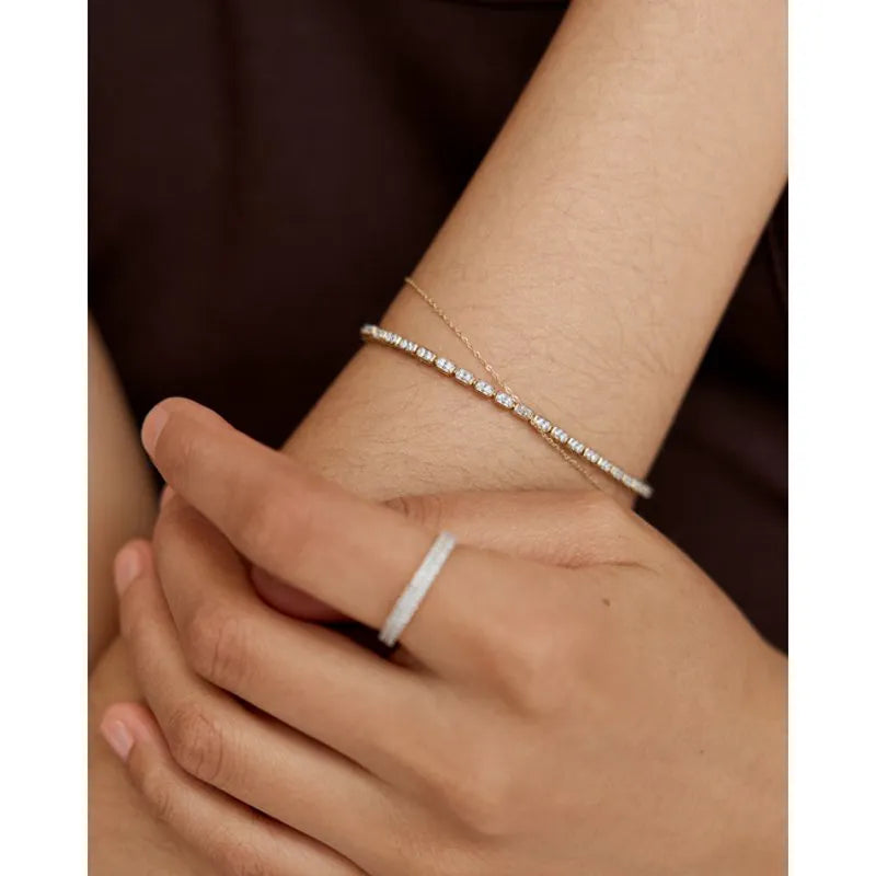 Gold Rectangular Diamond Tennis Bracelet - Lab Grown Diamond