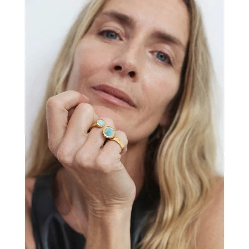 Gold Vermeil Odyssey Gemstone Open Ring - Aquamarine