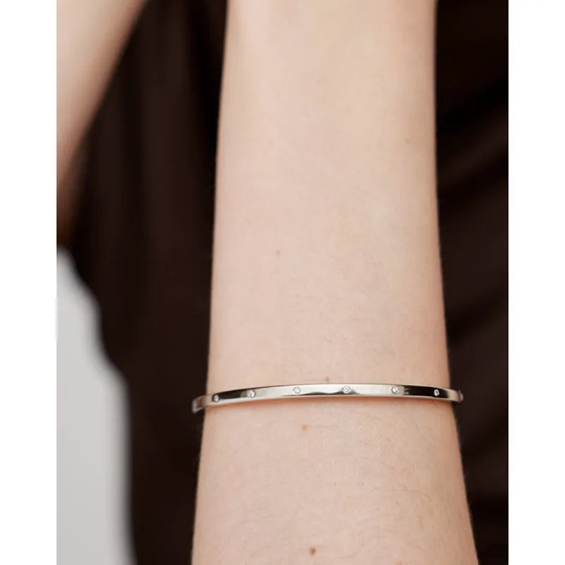 Sterling Silver Essential Diamond Station Bangle - Lab Grown Diamond